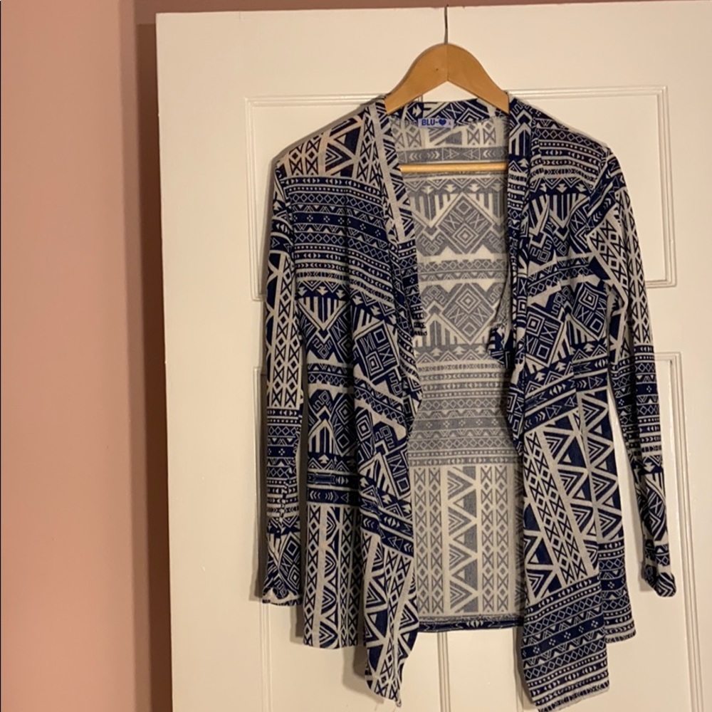 Cardigan sweater with blue boho pattern size L